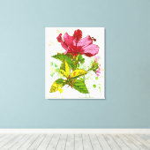 Hibiscus flower - waterverf verf 2 canvas afdruk (Insitu (Houten vloer))