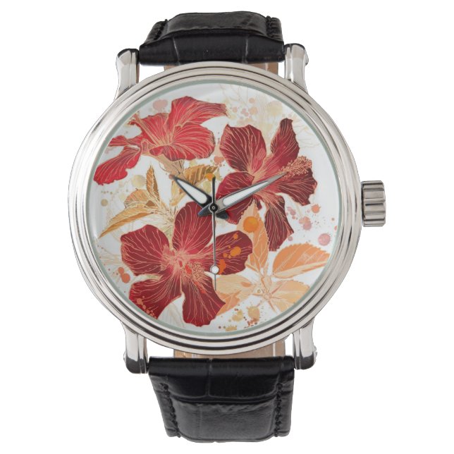 Hibiscus flower - waterverf verf 2 horloge (Voorkant)
