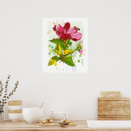 Hibiscus flower - waterverf verf 2 poster (Keuken)