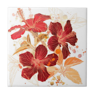 Hibiscus flower - waterverf verf 2 tegeltje
