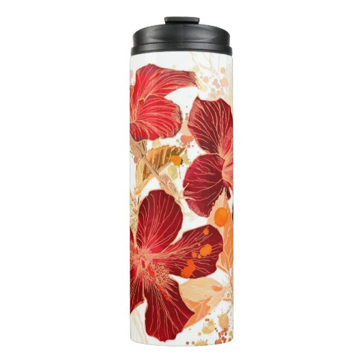 Hibiscus flower - waterverf verf 2 thermosbeker (Voorkant)