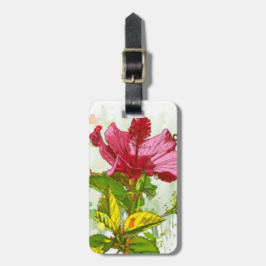 Hibiscus flower - waterverf verf bagagelabel (Voorkant verticaal)