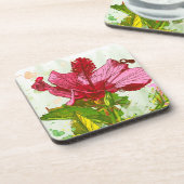 Hibiscus flower - waterverf verf bier onderzetter (Linkerzijde)
