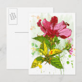 Hibiscus flower - waterverf verf briefkaart (Voorkant / Achterkant)