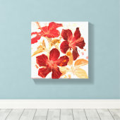 Hibiscus flower - waterverf verf canvas afdruk (Insitu (Houten vloer))