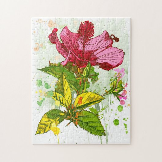 Hibiscus flower - waterverf verf legpuzzel (Verticaal)