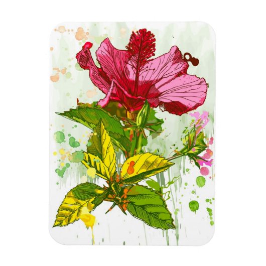Hibiscus flower - waterverf verf magneet (Verticaal)