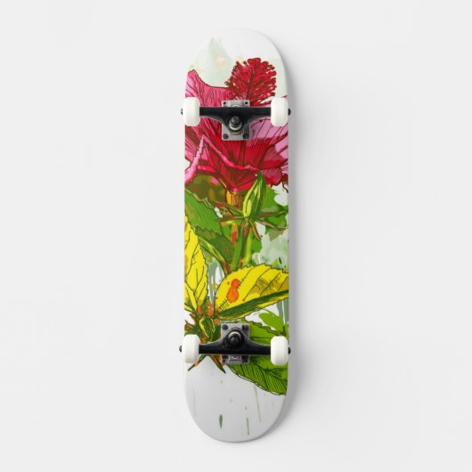 Hibiscus flower - waterverf verf persoonlijk skateboard (Voorkant)