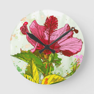 Hibiscus flower - waterverf verf ronde klok
