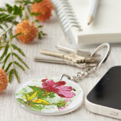 Hibiscus flower - waterverf verf sleutelhanger (Voorkant Rechts)