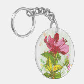 Hibiscus flower - waterverf verf sleutelhanger (Voorkant Links)