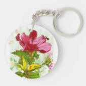 Hibiscus flower - waterverf verf sleutelhanger (Achterkant)