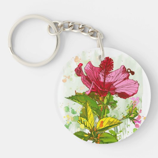 Hibiscus flower - waterverf verf sleutelhanger (Voorkant)