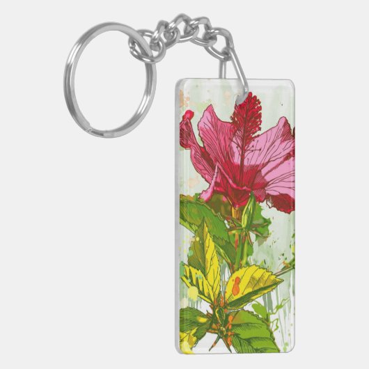 Hibiscus flower - waterverf verf sleutelhanger (Voorkant Links)
