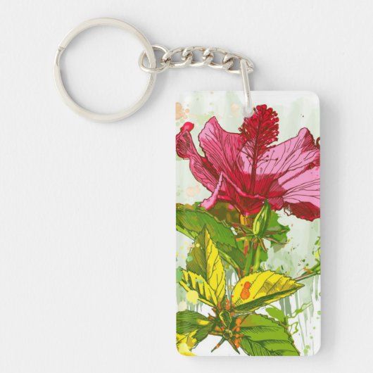 Hibiscus flower - waterverf verf sleutelhanger (Voorkant)