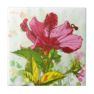 Hibiscus flower - waterverf verf tegeltje