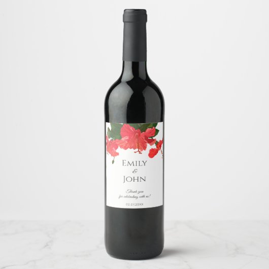 Hibiscus flower Wine Bottle Label Wijn Etiket (Voorkant)