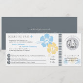 Hibiscus Flowers Boarding Pass Wedding Kaart (Voorkant / Achterkant)