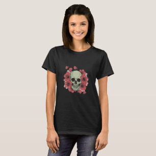 Hibiscus Flowers en Skull T-shirt