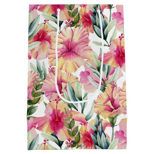 Hibiscus Flowers for 60th Birthday Medium Cadeauzakje (Achterkant)