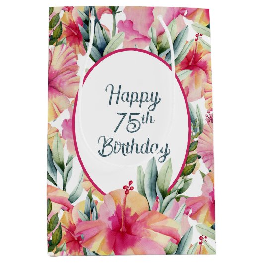 Hibiscus Flowers for 75th Birthday Medium Cadeauzakje (Voorkant)