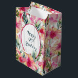 Hibiscus Flowers for 90th Birthday Medium Cadeauzakje<br><div class="desc">Roze en oranje hibiscus bloempatroon voor de negentigste verjaardag.</div>