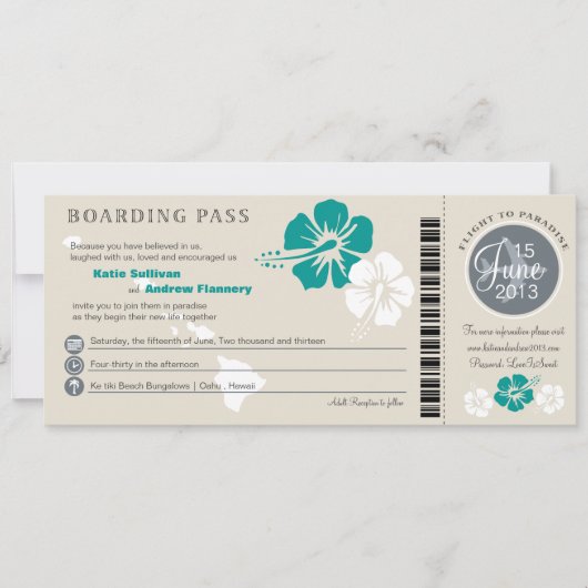 Hibiscus Flowers Hawaii Boarding Pass Kaart (Voorkant)