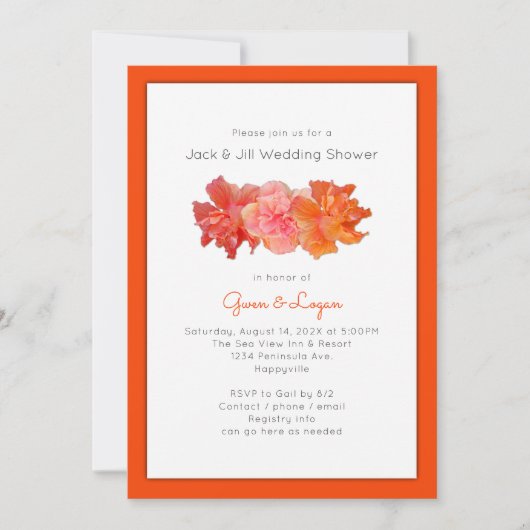 Hibiscus Flowers Oranje Wedding Shower Kaart (Voorkant)