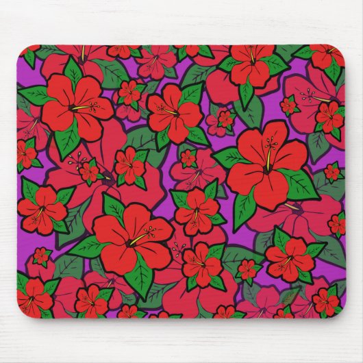 Hibiscus Flowers Paars Muismat (Voorkant)