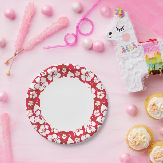 Hibiscus Flowers Pattern Papieren Bordje (Feest)