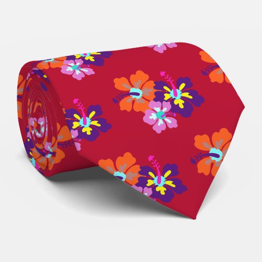 Hibiscus Flowers Red Grooms stropdas (Opgerold)