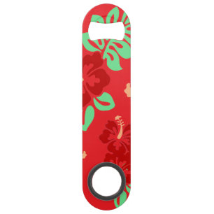 Hibiscus Flowers Red Tropisch Patroon Speed Flessenopener