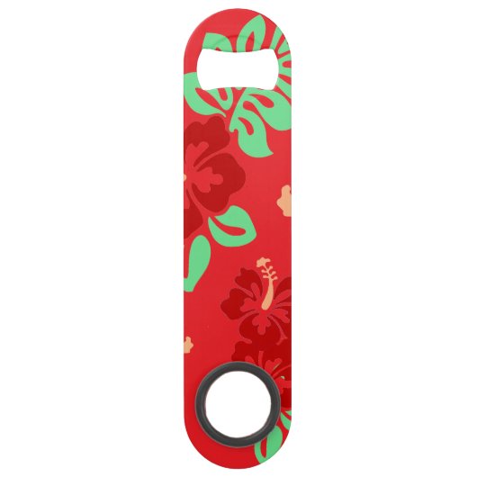 Hibiscus Flowers Red Tropisch Patroon Speed Flessenopener (Voorkant)