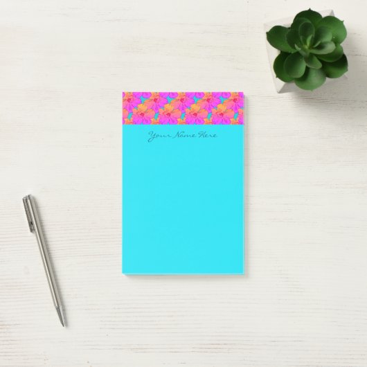 Hibiscus Flowers Roze op Turquoise Post-it® Notes (Kantoor)