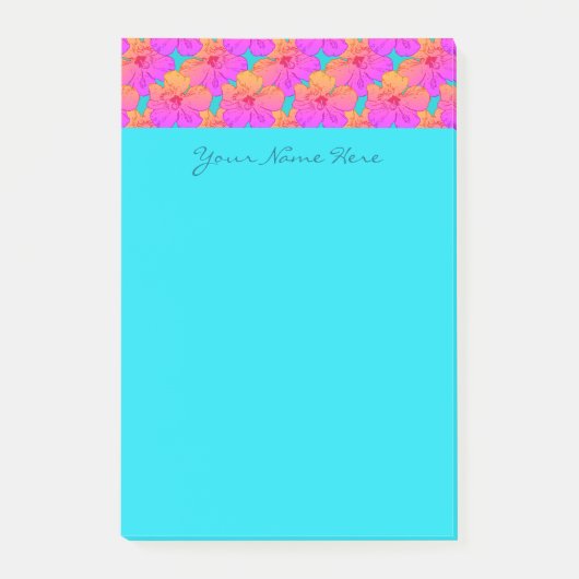 Hibiscus Flowers Roze op Turquoise Post-it® Notes (Voorkant)