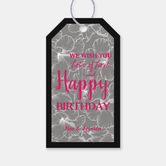 Hibiscus Flowers Sketch Black Cadeaulabel (Voorkant)