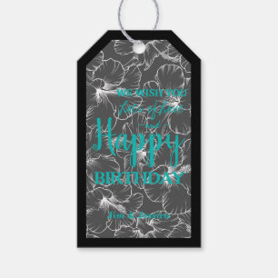 Hibiscus Flowers Sketch Black Gift Labels Cadeaulabel