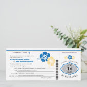 Hibiscus Flowers Spain Boarding Pass Wedding Kaart (Staand voorkant)