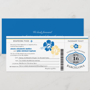 Hibiscus Flowers Spain Boarding Pass Wedding Kaart