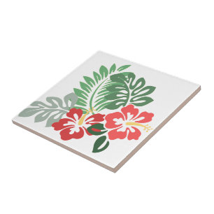 Hibiscus Flowers w/Greens; Stijl2: Rechts Tegeltje