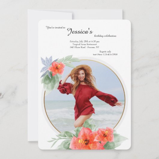 Hibiscus Foto Uitnodiging Verjaardag (Voorkant)