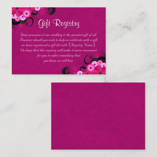 Hibiscus Fuchsia Mini Huwelijkscadeau Registry Informatiekaartje (Voorkant / Achterkant)