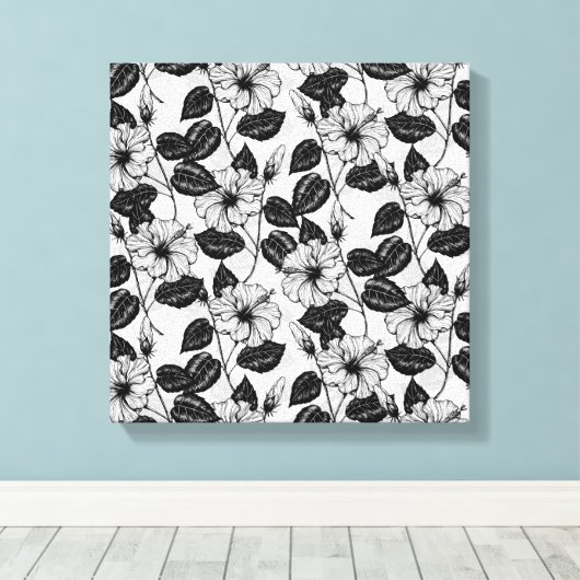 Hibiscus garden canvas afdruk (Insitu (Houten vloer))