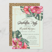 Hibiscus, Gold Heels Glitter Afstuderen Kaart (Voorkant / Achterkant)