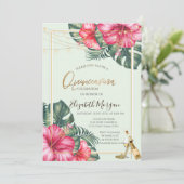 Hibiscus, Gold Heels Glitter Quinceanera Kaart (Staand voorkant)