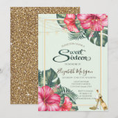 Hibiscus, Gold Heels Glitter Sweet 16 Kaart (Voorkant / Achterkant)