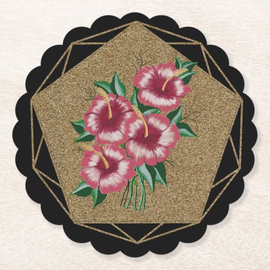 Hibiscus goud kartonnen onderzetters (Voorkant)