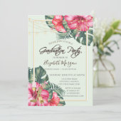 Hibiscus, Gouden Hakken Glitter Afstuderen Kaart (Staand voorkant)