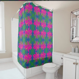 Hibiscus Groen Blauw Heet Roze Regenwoud Dromen Douchegordijn