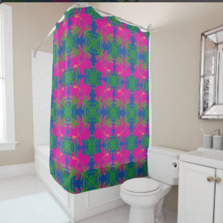 Hibiscus Groen Blauw Heet Roze Regenwoud Dromen Douchegordijn